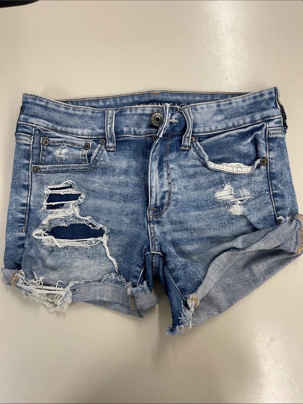 American Eagle Outfitters Light Blue Distressed Denim Shorts